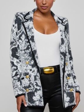 L'Agence Eileen Jacquard Black/Ecru Damask 
Knit Blazer